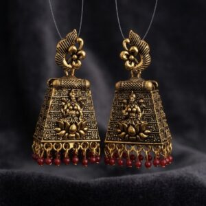 Antique Gold Lakshmi Motif Square Temple Jhumka