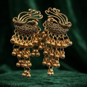 Antique Gold Peacock Motif Chandelier Jhumka
