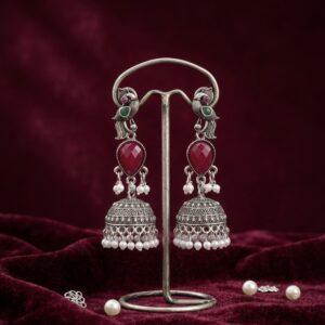 Faceted Red Drop 3-Tier Chandelier Jhumkas