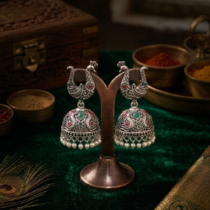 Antique Oxidized Peacock Jhumka