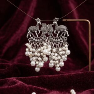 Antique Silver Deer Motif Jhumka