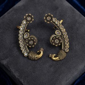 Antique Gold White Stone / Kundan Peacock Ear Cuffs