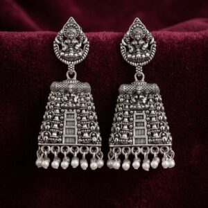 Oxidized Silver Lakshmi Square Temple Jhumka