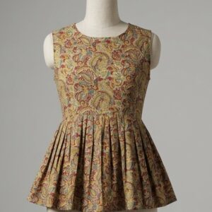Kalamkari Mustard Paisley Pleated Short Kurti