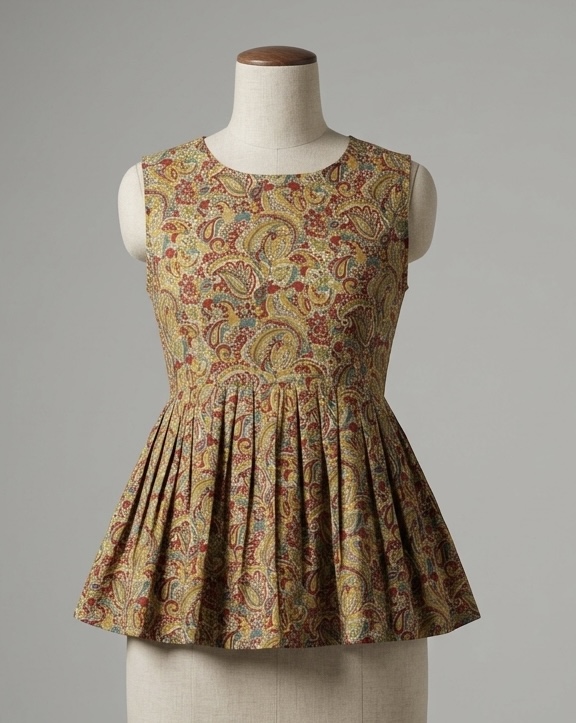 Kalamkari Mustard Paisley Pleated Short Kurti
