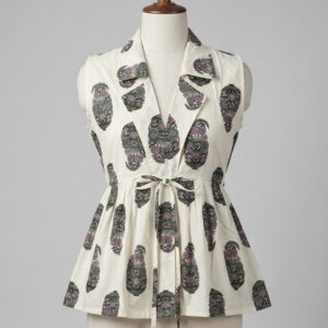 Bagh-e-Buta – Block Print Sleeveless Collared Tie-Up Peplum Top