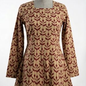 Lala – Beige Ikat Tulip Print Square Neck A-Line Kurti