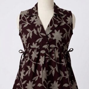 Kohva – Brown Floral Jaal Lapel Collar Side-Tie Top