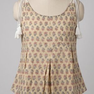 Phulwari – Floral Buti Tassel-Strap Pleated Cami Top