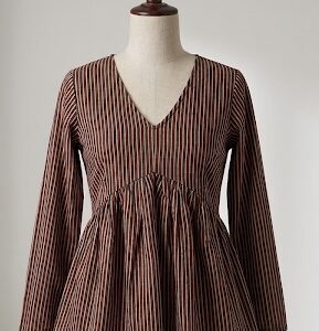 Dhaari – Brown Stripe V-Neck Gathered Peplum Top