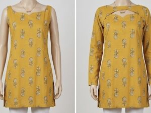 Sarson – Mustard Buti Print 2-in-1 Bolero Kurti Set