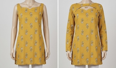 Sarson – Mustard Buti Print 2-in-1 Bolero Kurti Set