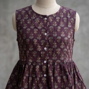 Jamuni – Plum Mughal Buti Button-Down Peplum Top