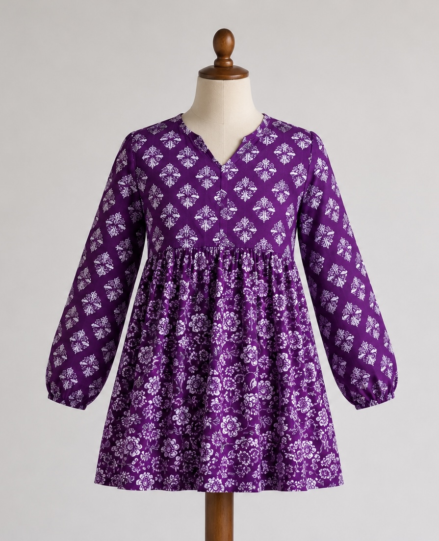 Mandarin notch Gathered Empire-Waist Short Kurti
