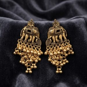 Matt Gold Elephant Motif Chandelier Jhumka
