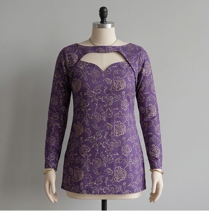 Shahzadi – Purple & Gold Jaal 2-in-1 Bolero Kurti Set - Image 2