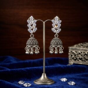 Sparkling Vine AD Antique Silver Jhumka