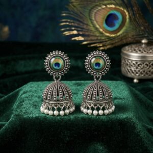 Vibrant Peacock Feather Studded Jhumkis