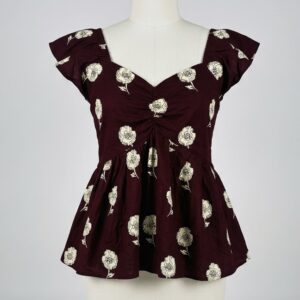 Wine Floral Peplum Short Kurti